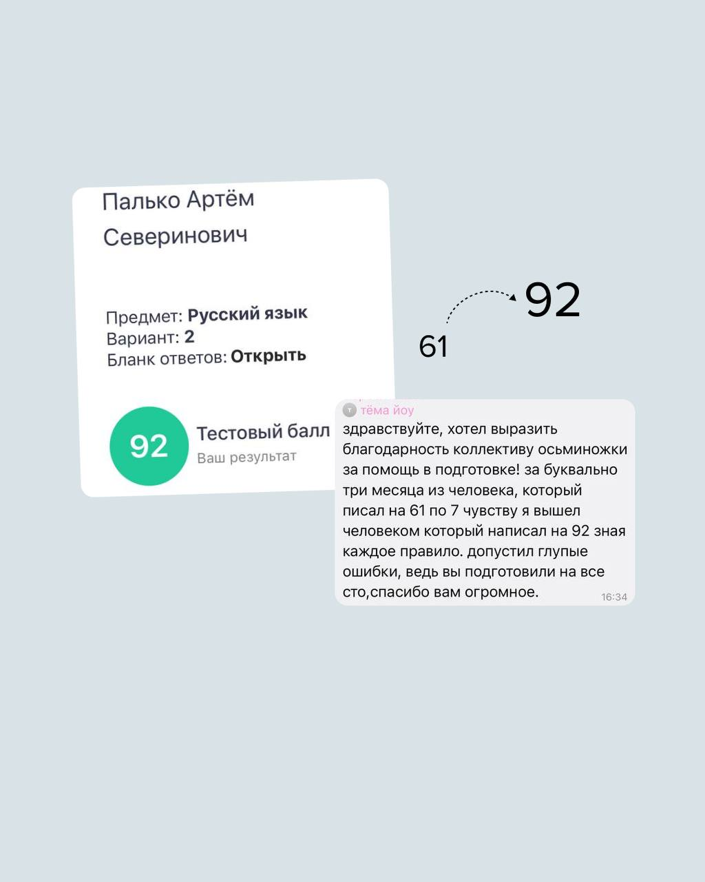 Отзыв Артёма: с 61 до 92 баллов за три месяца подготовки
